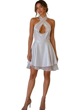OW Collection Silver Silvia Mini Dress Homecoming Dress NWT - Size S